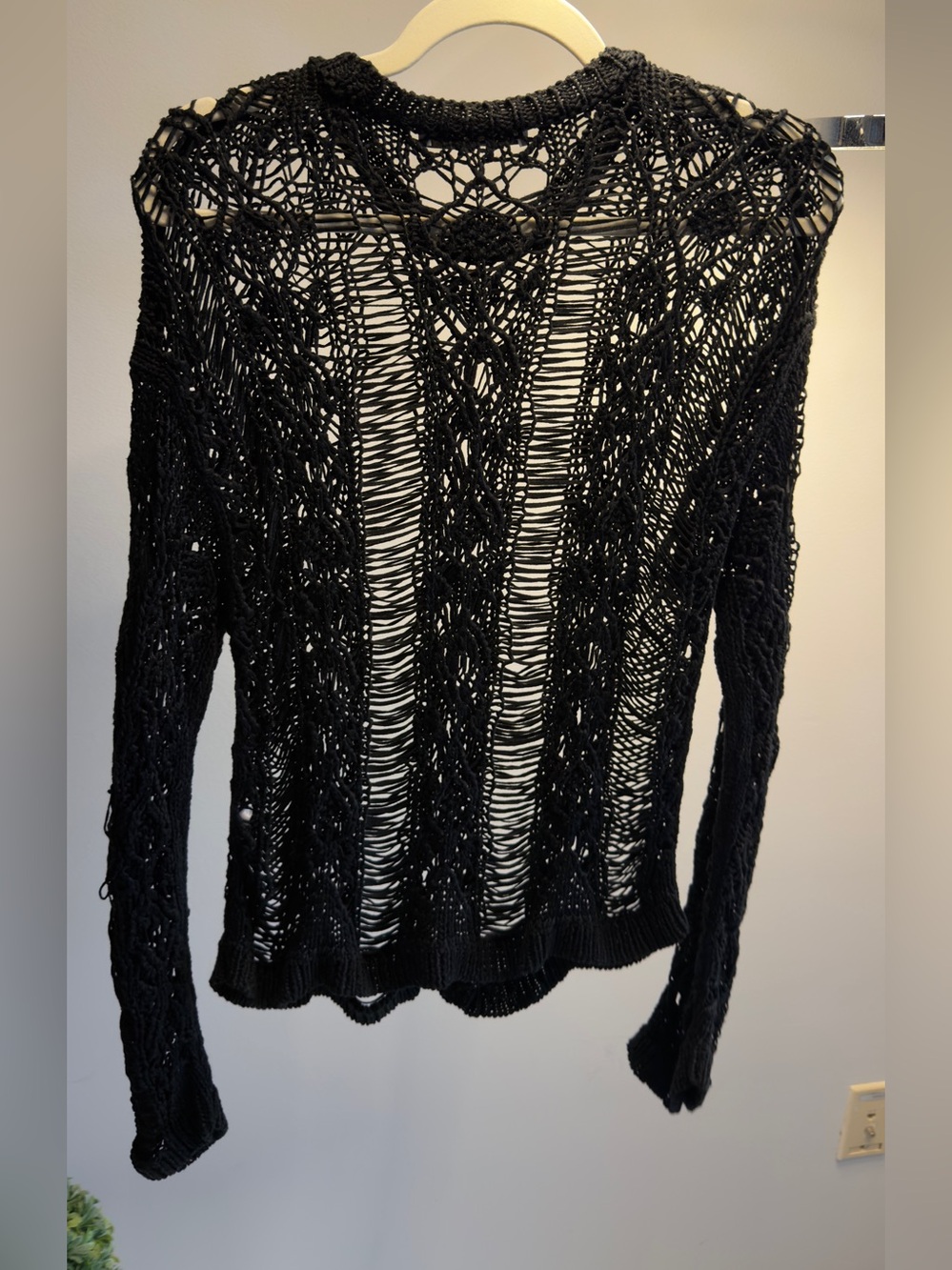 Zara Black Open-Weave Crewneck Sweater
